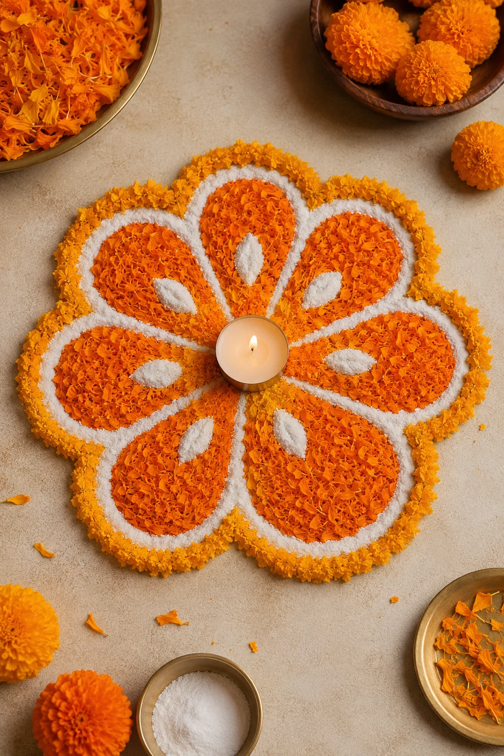 Marigold Petal Charm — small rangoli design style outfit