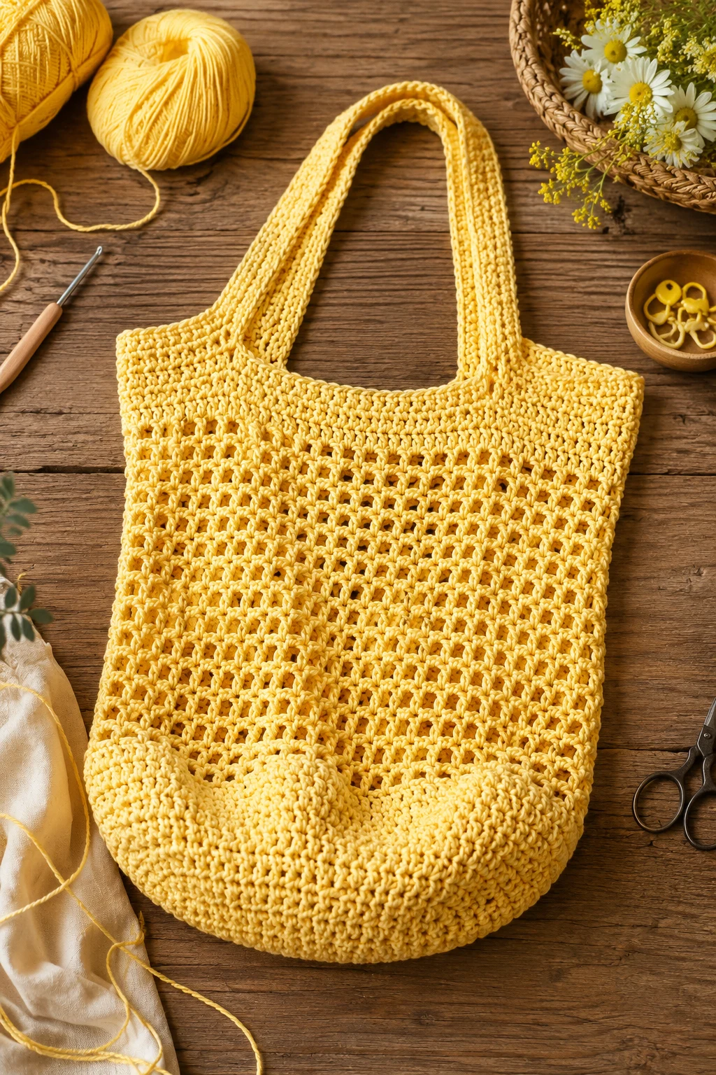 Lemon Yellow Market Tote — Summer Crochet Ideas style outfit