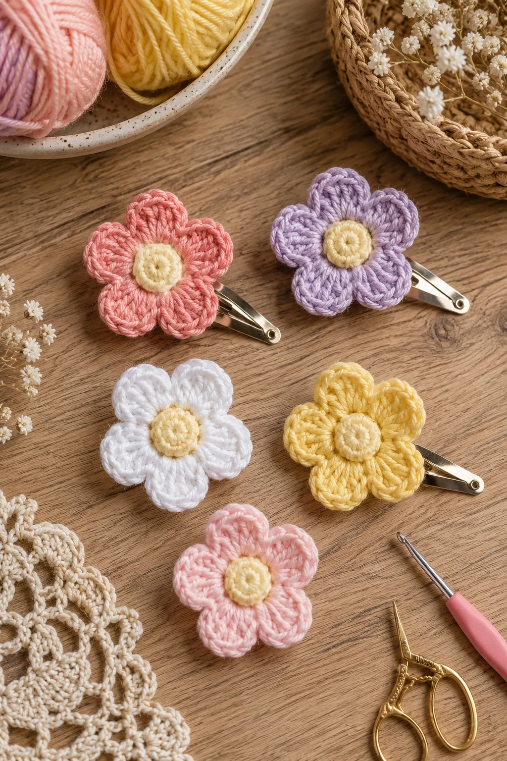 Crochet Flower Hair Clips — Summer Crochet Ideas style outfit