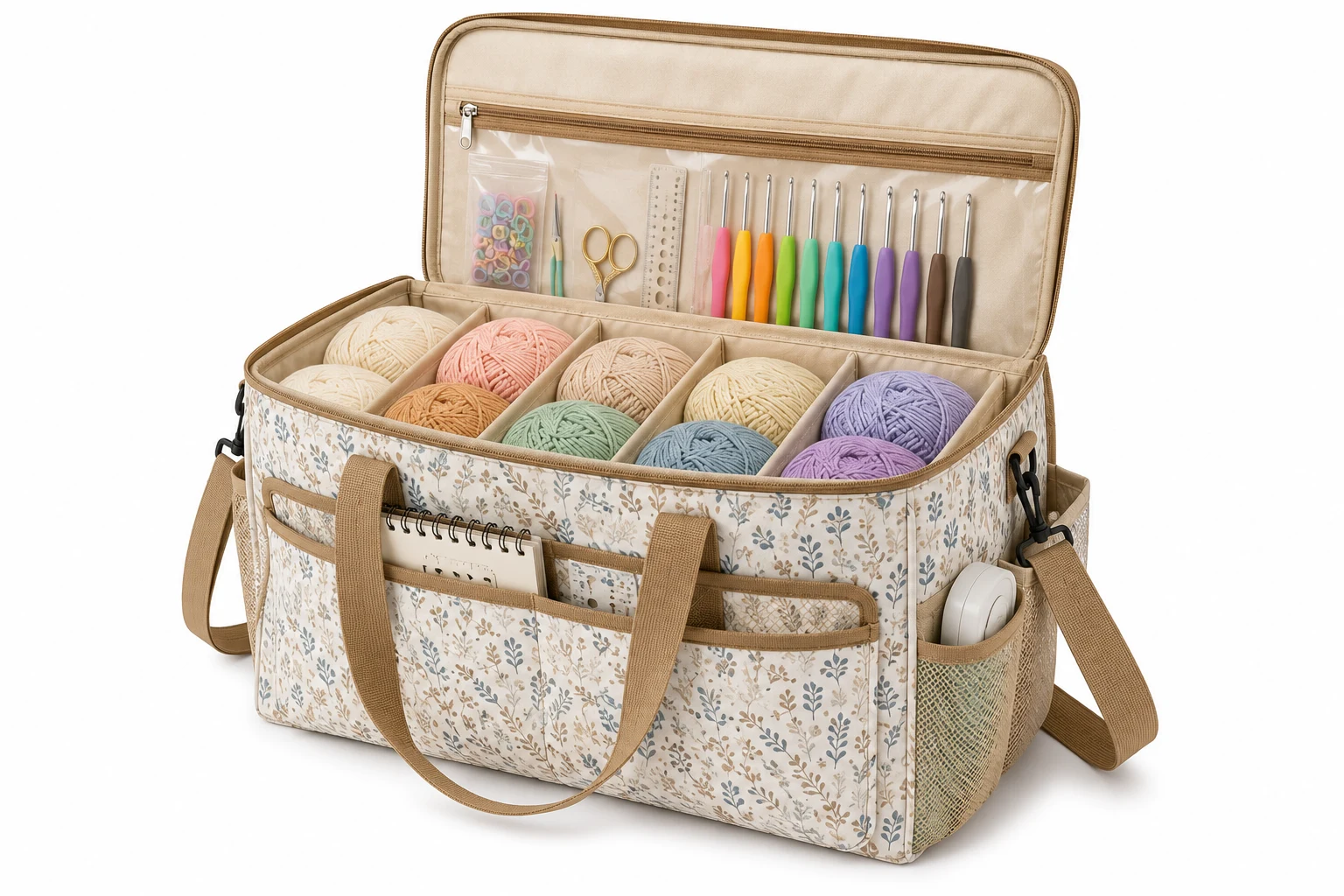 Large Crochet Project Bag with Yarn Storage
