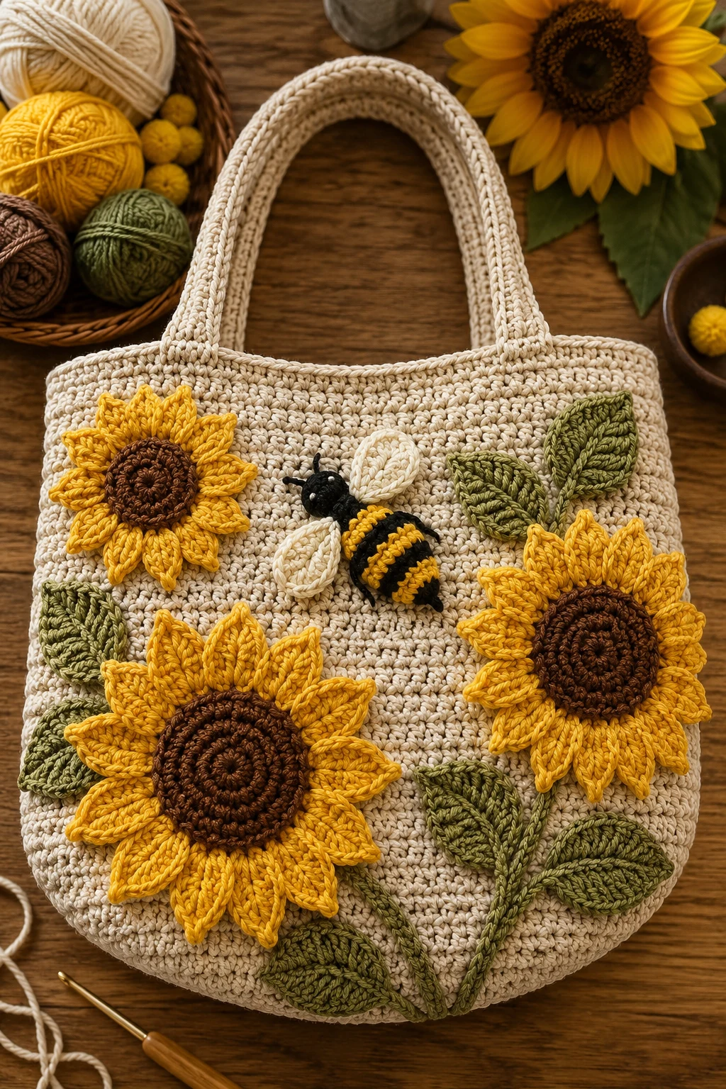 Sunflower + Bee Bag — sunflower crochet bag style outfit