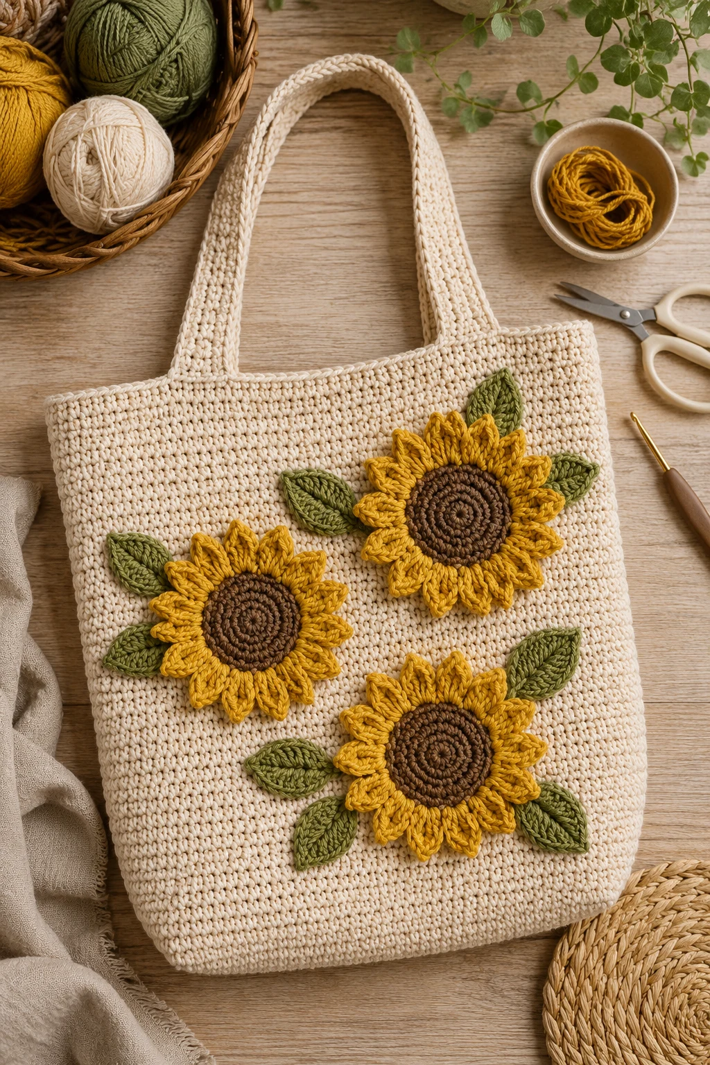 Minimalist Sunflower Tote — sunflower crochet bag style outfit