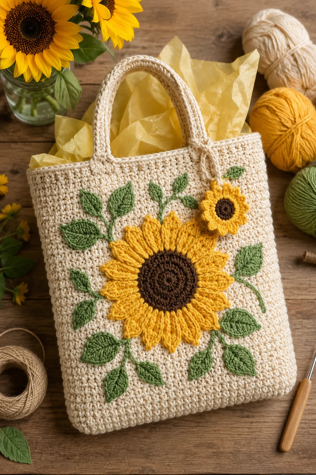 Personalized Sunflower Gift Bag — sunflower crochet bag style outfit