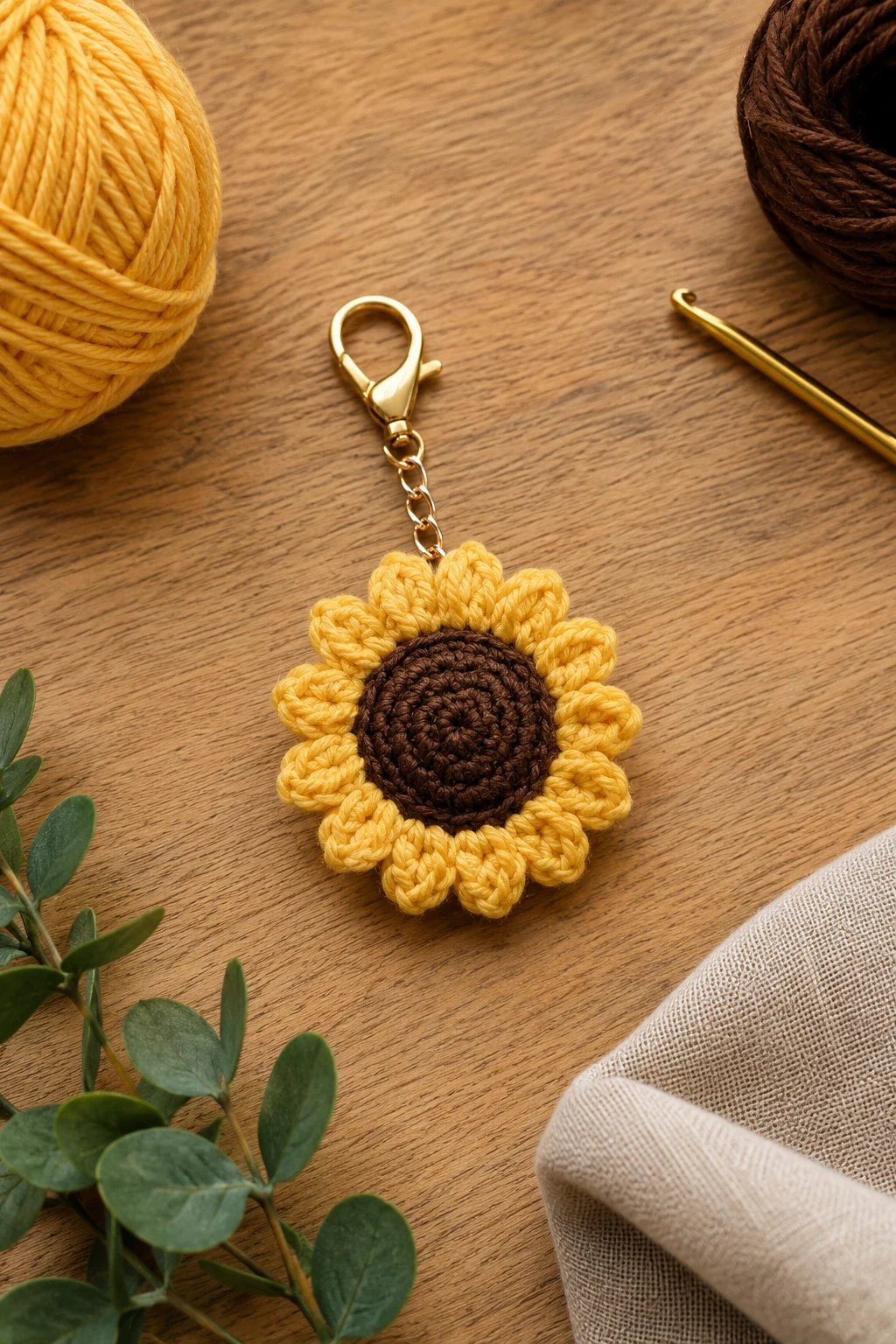 Tiny Sunflower Bag Charm — sunflower crochet bag style outfit