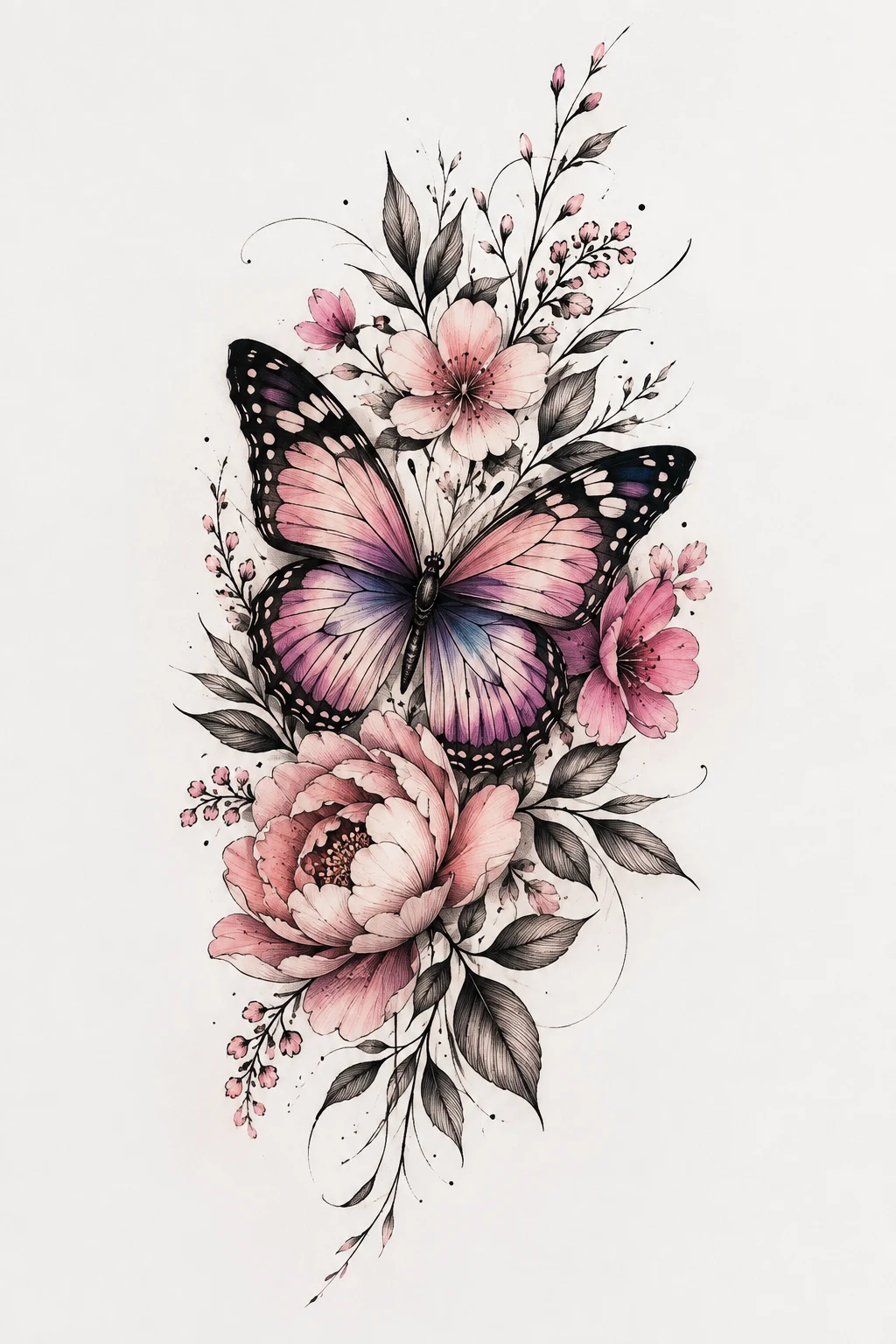 Tattoo Butterfly with Flowers for Romantic Detail — tattoo butterfly style outfit