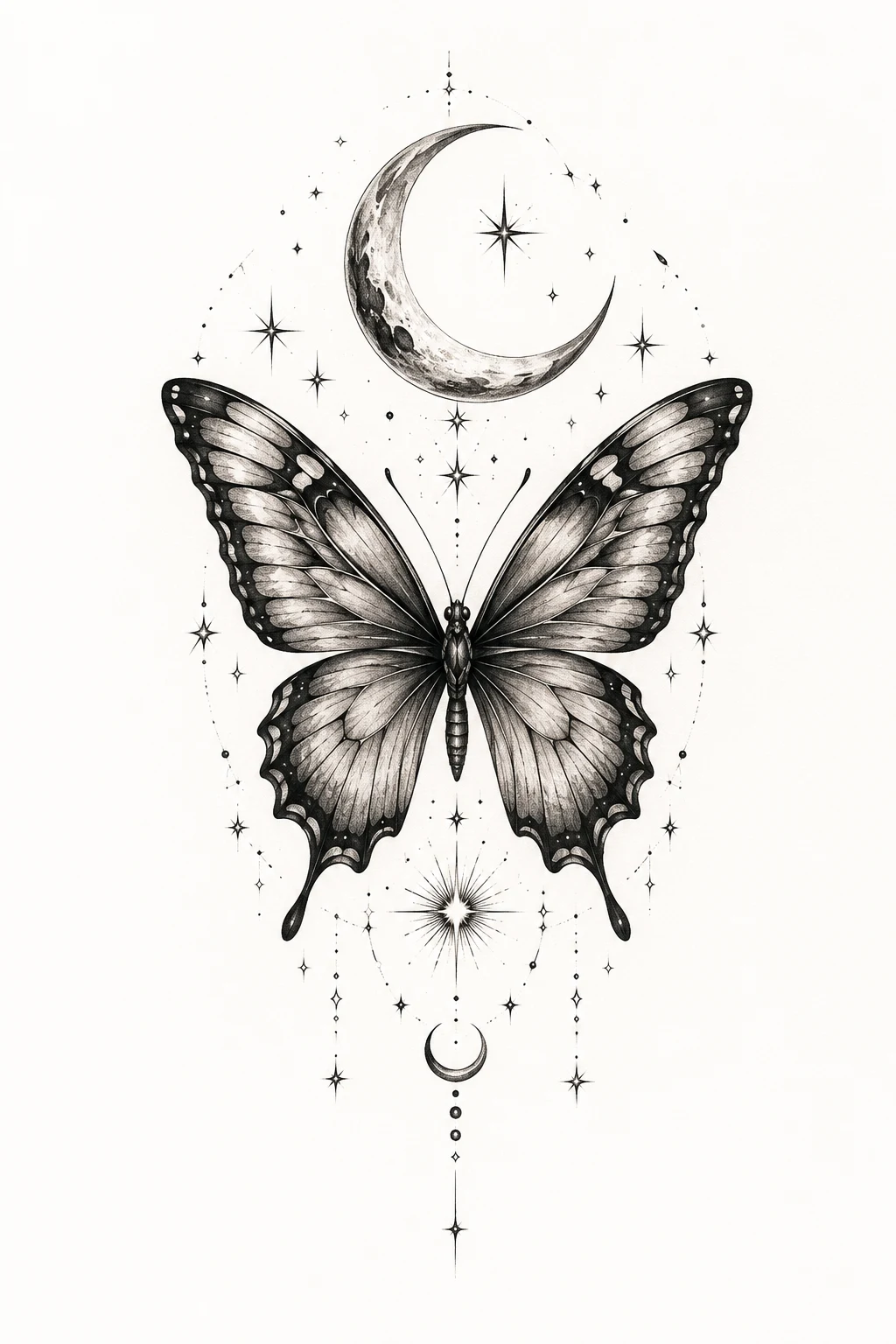 Tattoo Butterfly with Moon and Stars — tattoo butterfly style outfit