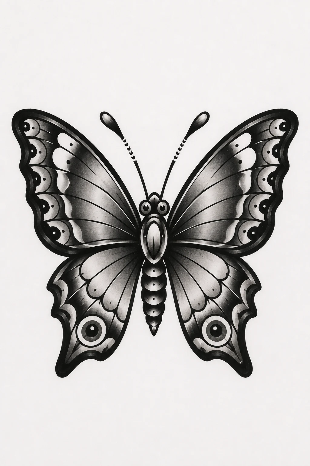 Black-and-Grey Vintage Butterfly — traditional butterfly tattoo style outfit