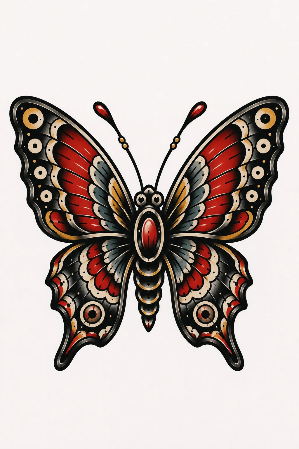 Butterfly on the Knee — traditional butterfly tattoo style outfit