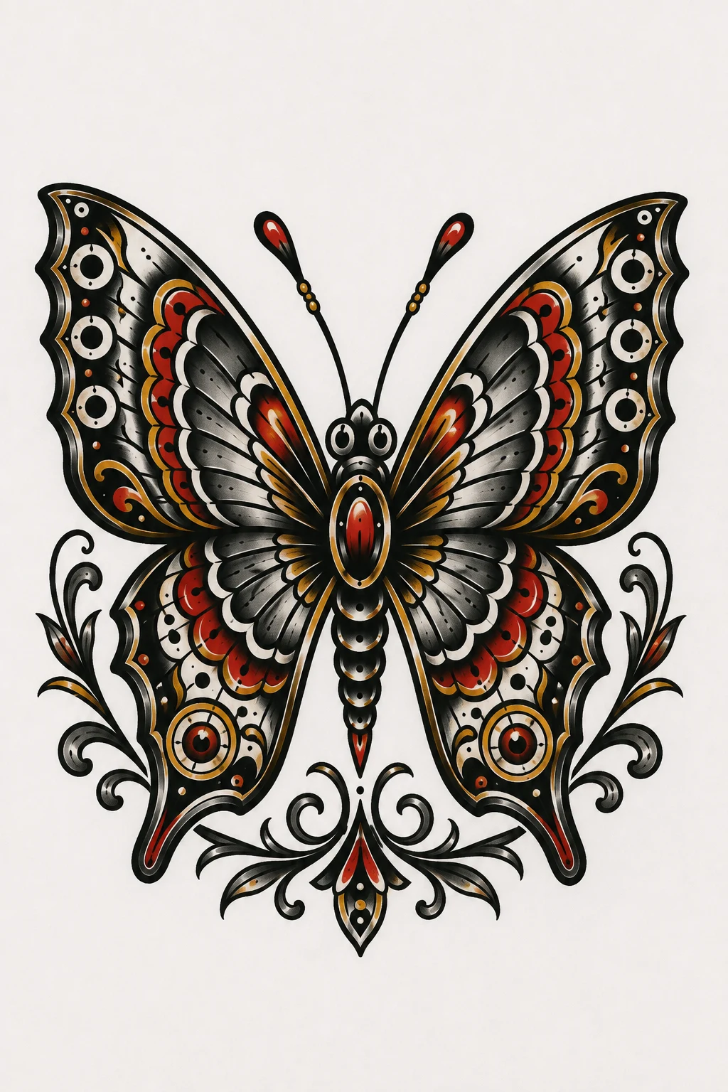 Ornamental Butterfly With Classic Details — traditional butterfly tattoo style outfit