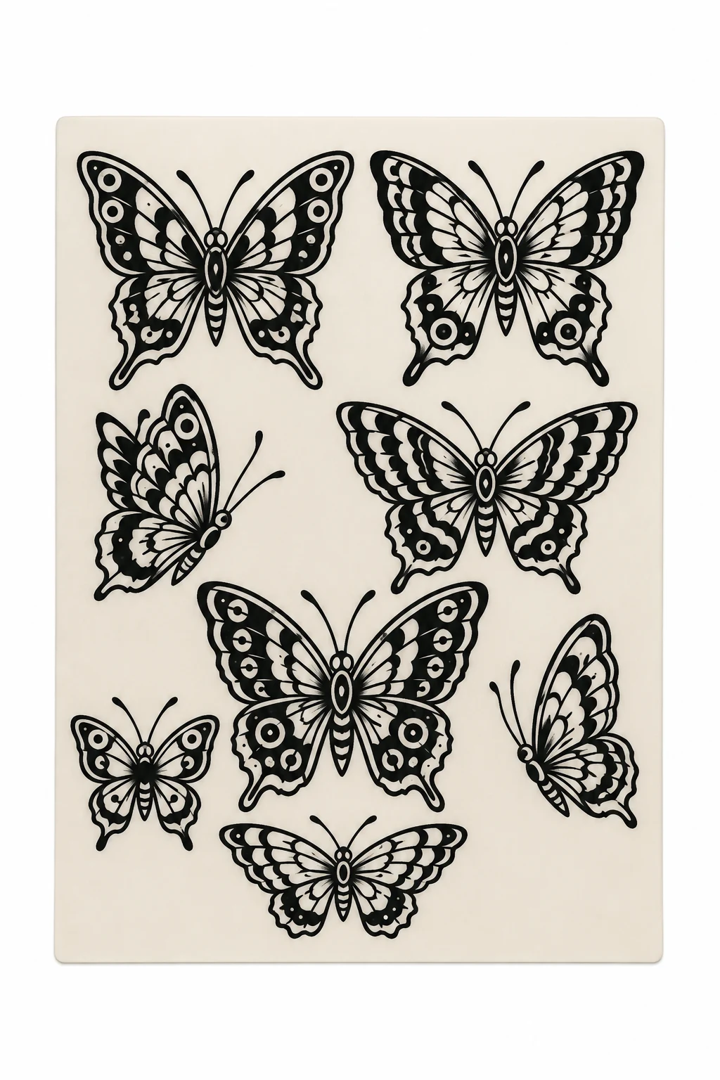 Traditional Butterfly Tattoo Stencil Practice Sheet