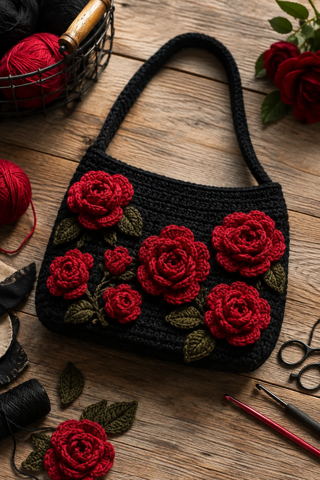 Cherry Red Rose Bag — A Trendy Crochet Bag With Drama — trendy crochet bag style outfit