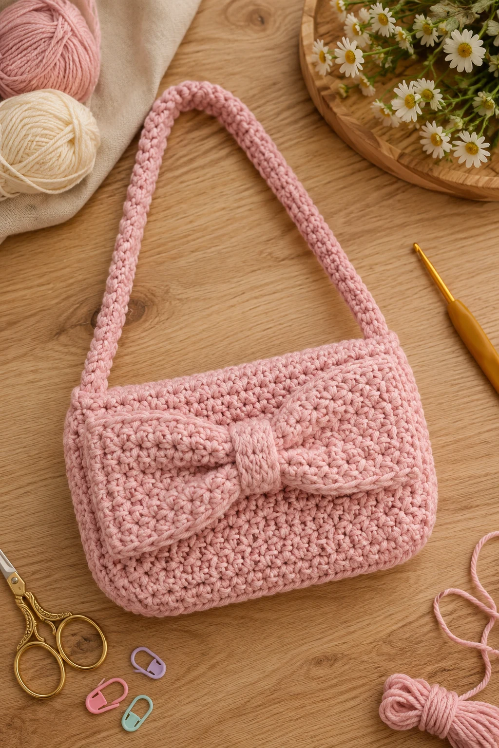 Mini Bow Shoulder Bag — trendy crochet bag style outfit