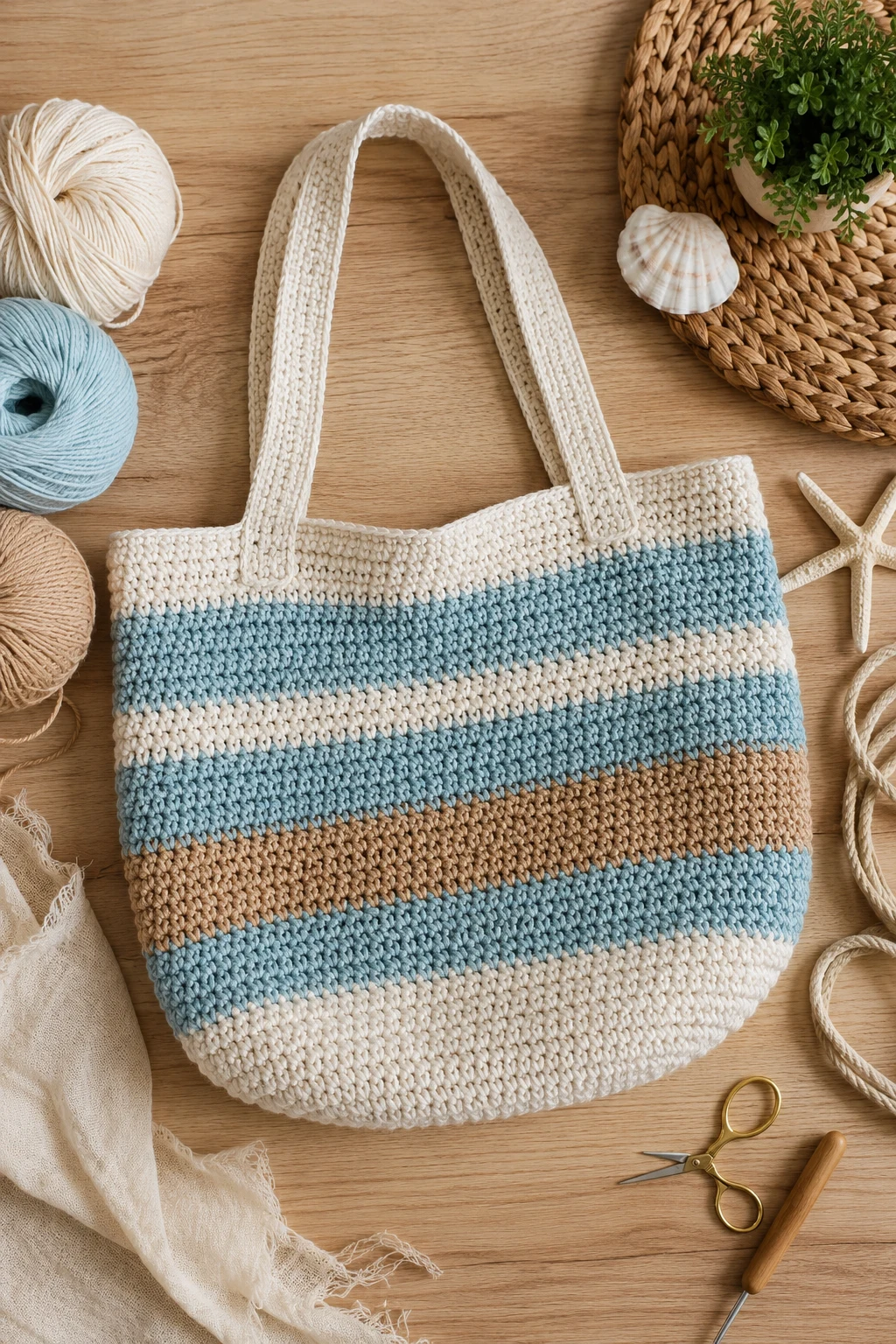 Coastal Stripe Tote — trendy crochet bag style outfit