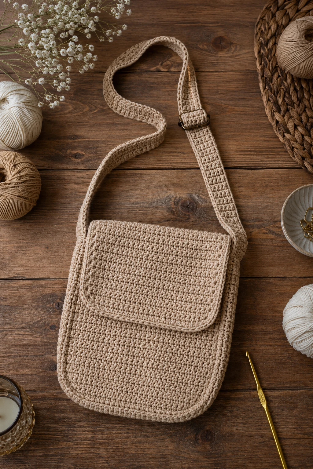 Crochet Messenger Bag With a Long Strap — trendy crochet bag style outfit