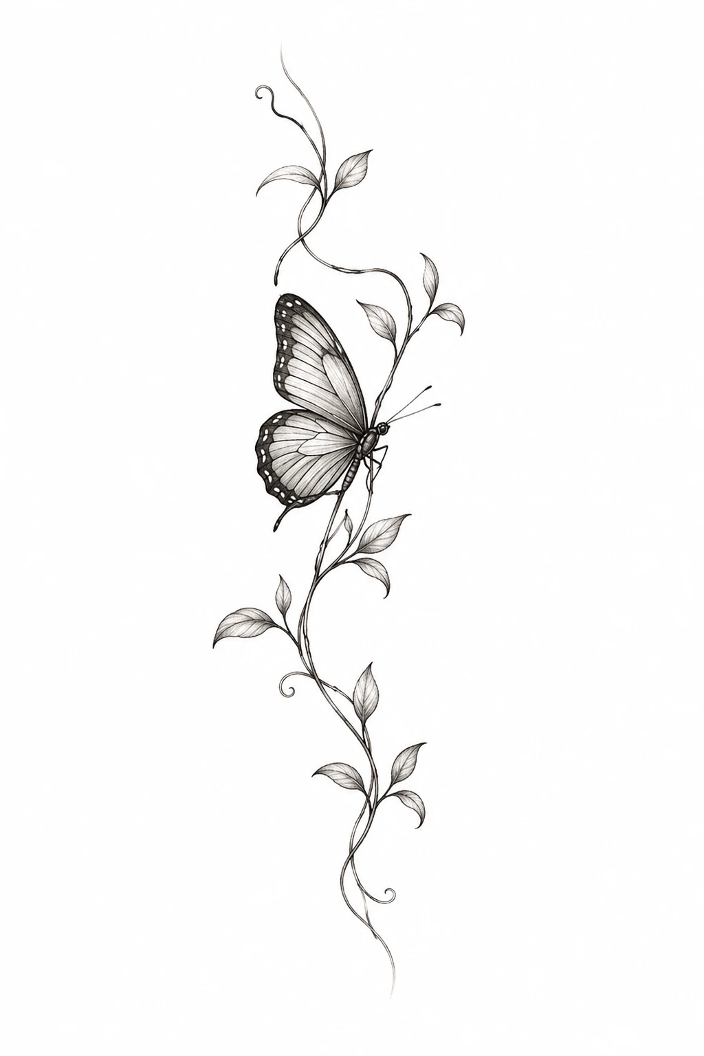 Butterfly on a Fine-Line Vine — unique butterfly tattoo designs style outfit