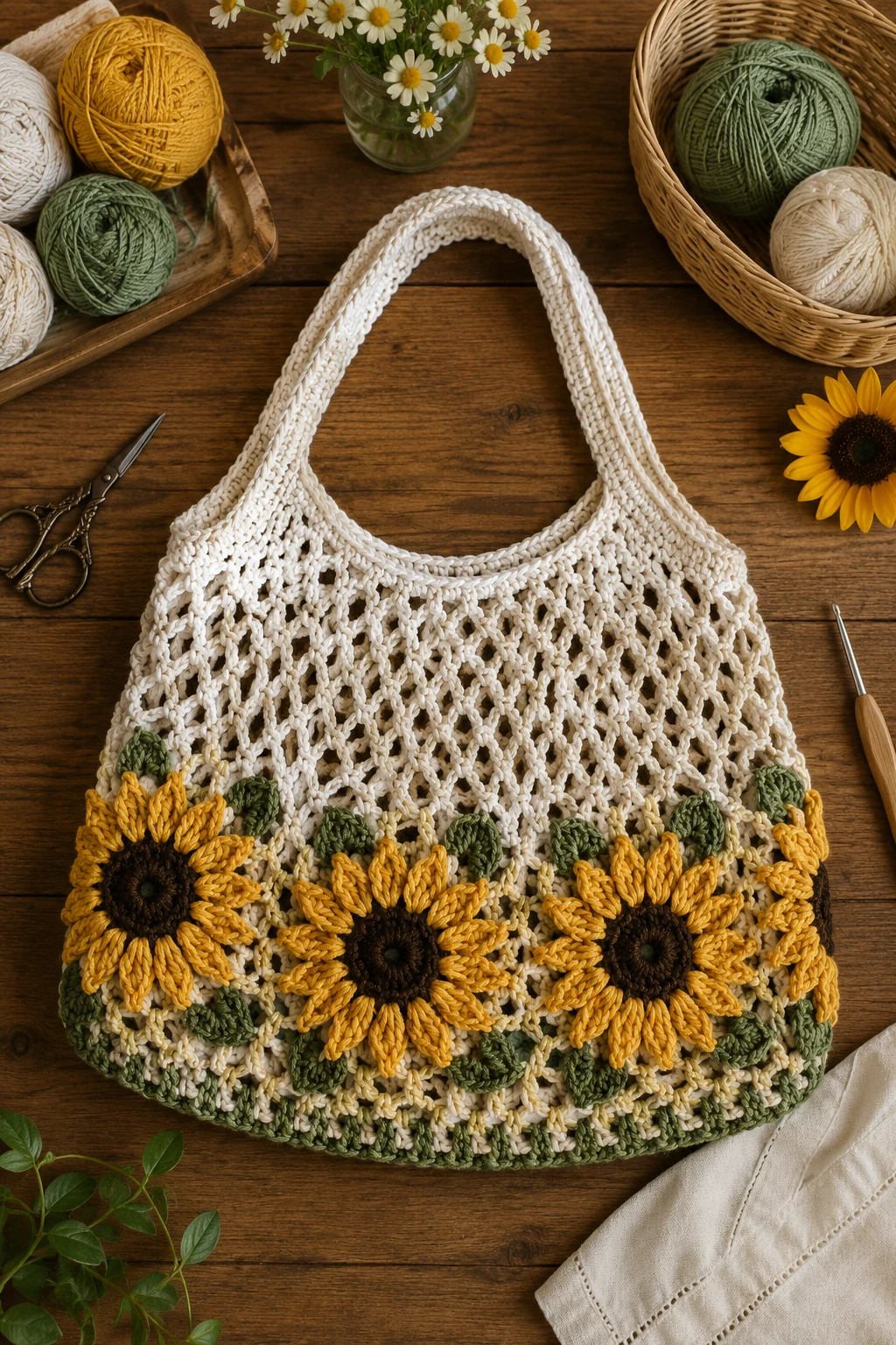 Sunflower Market Bag — unique crochet ideas style outfit