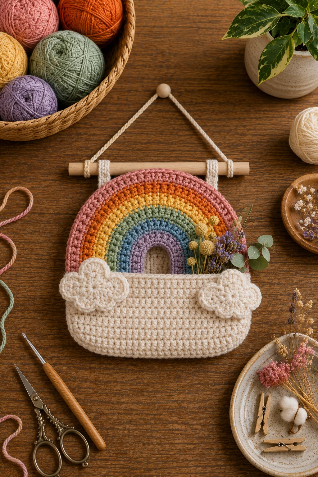 Mini Rainbow Wall Pocket — unique crochet ideas style outfit