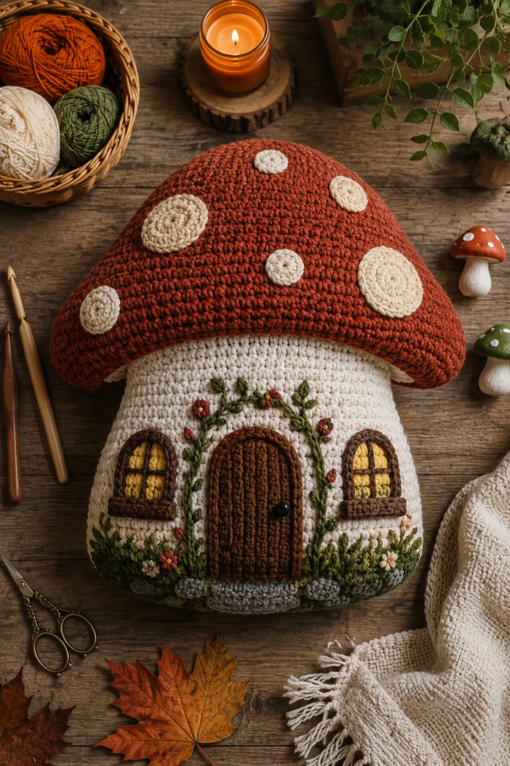 Mushroom Cottage Pillow — unique crochet ideas style outfit