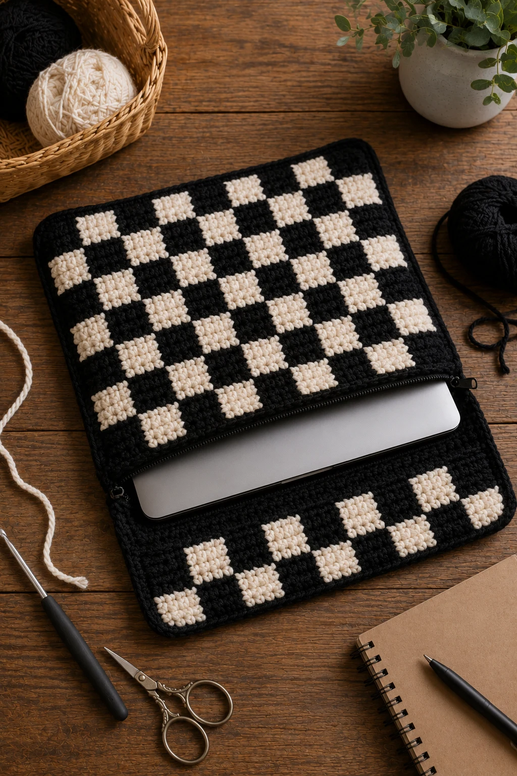 Checkerboard Laptop Sleeve — unique crochet ideas style outfit