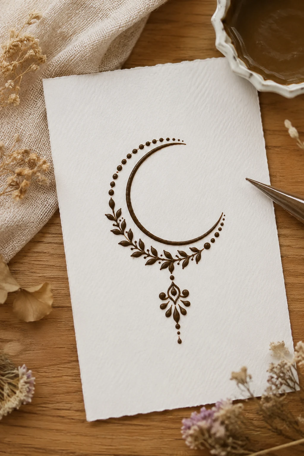 Negative-Space Crescent — very simple mehndi designs style outfit