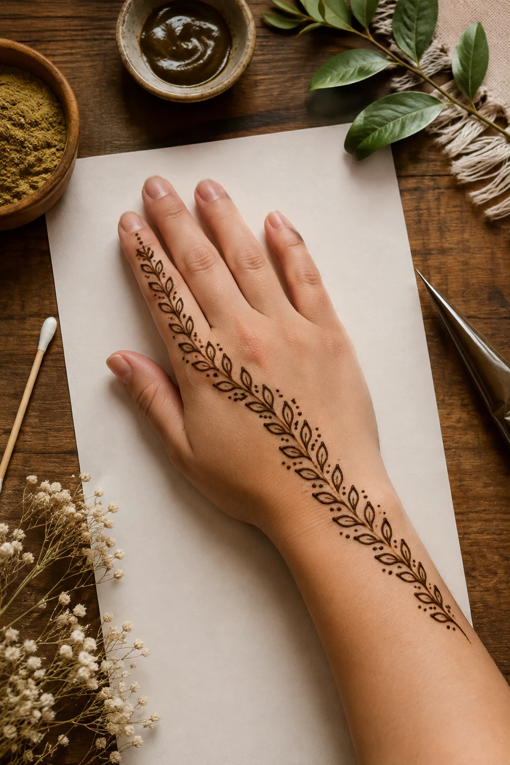 Back-Hand Leaf Chain — very simple mehndi designs style outfit