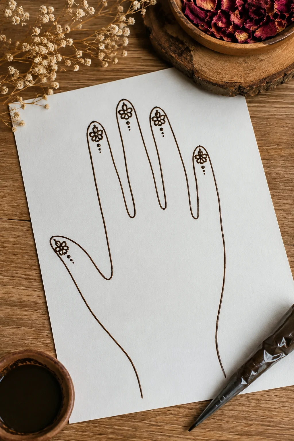 Tiny Flower Finger Tips — very simple mehndi designs style outfit