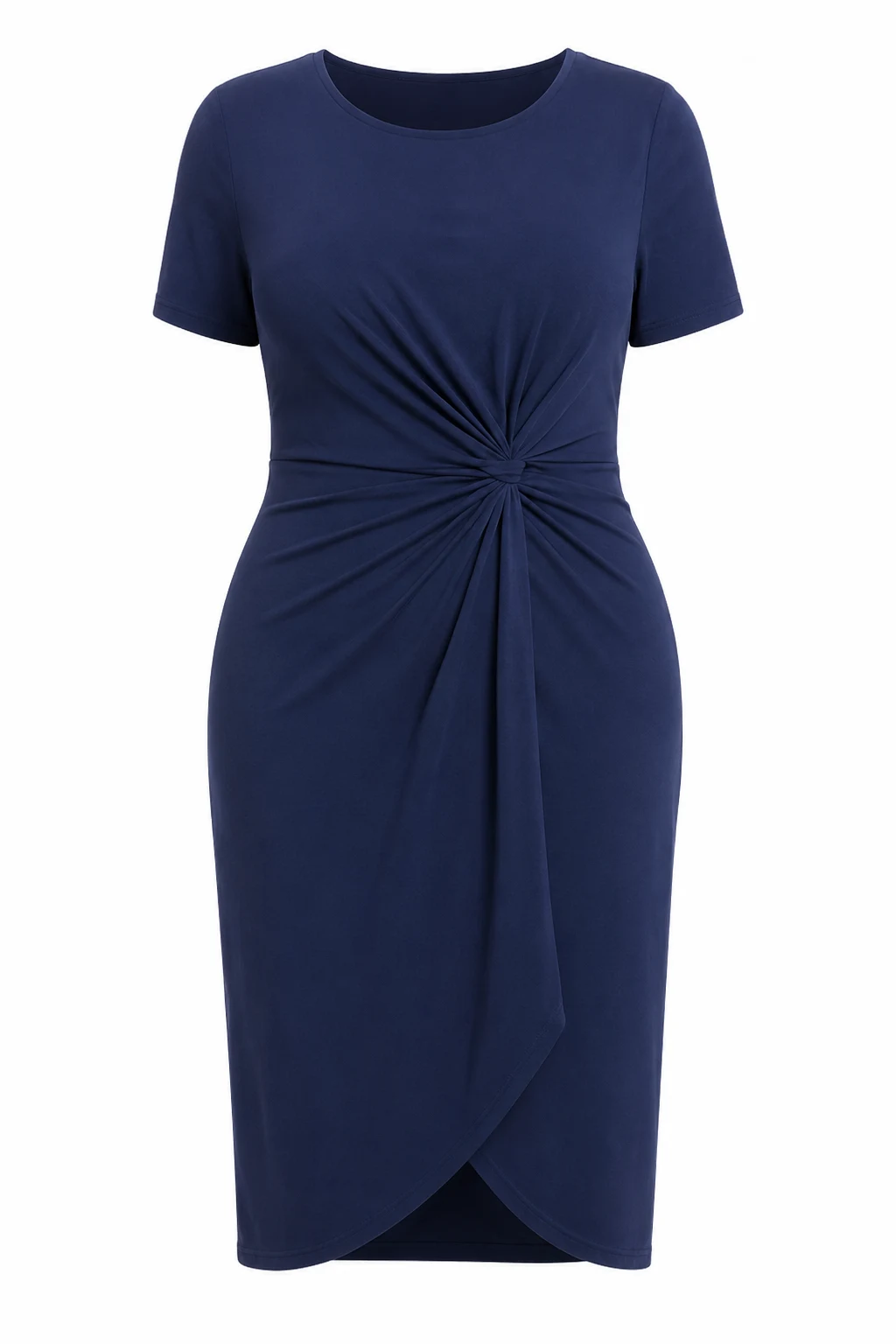 Plus Size Short-Sleeve Midi Dress with Waist Detail