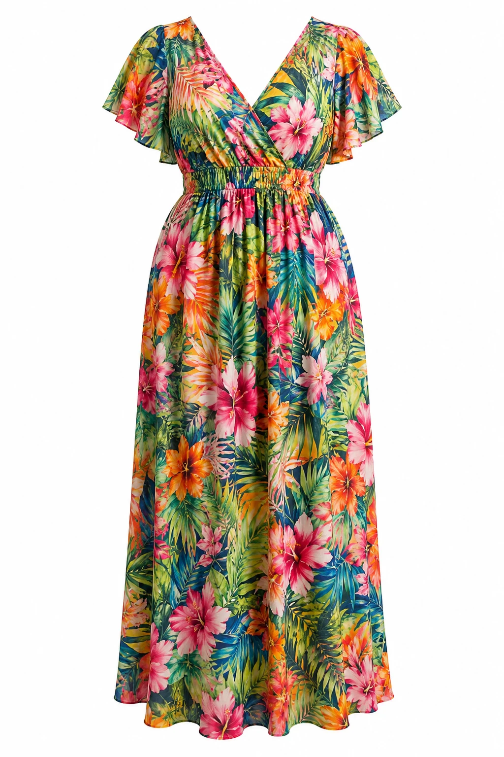 Plus Size Tropical Floral Print Maxi Dress