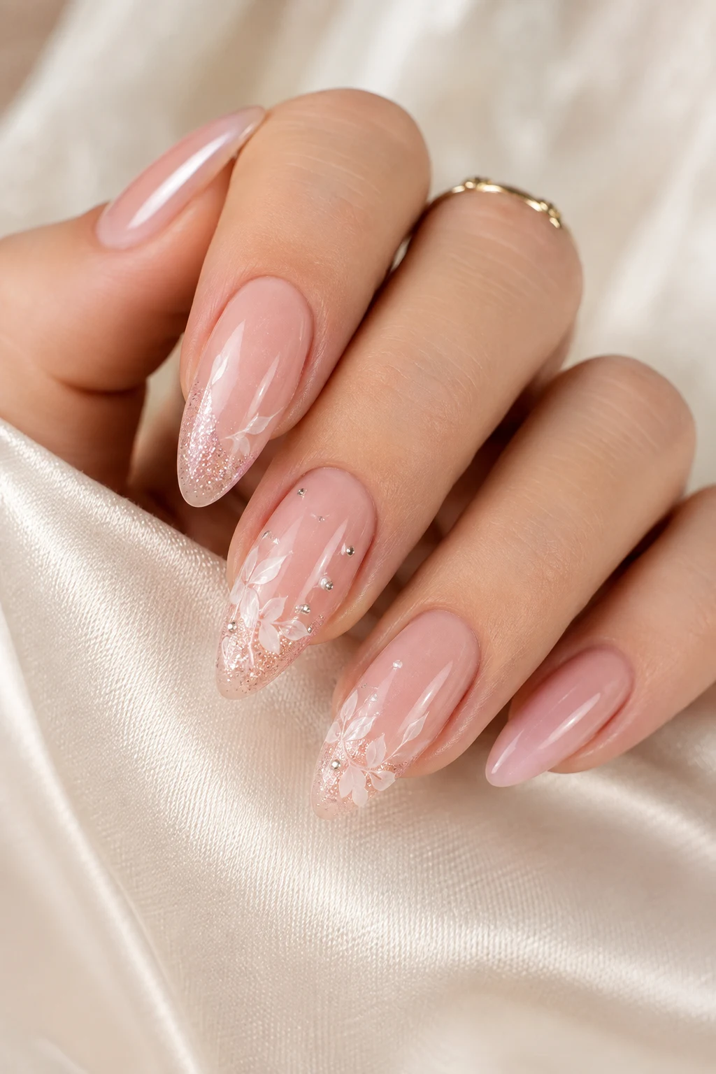 Romantic Blush Pink Almond Nails — wedding nails for bride style outfit