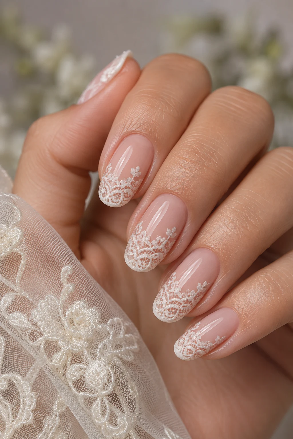 Delicate Lace-Inspired Nail Art — wedding nails for bride style outfit