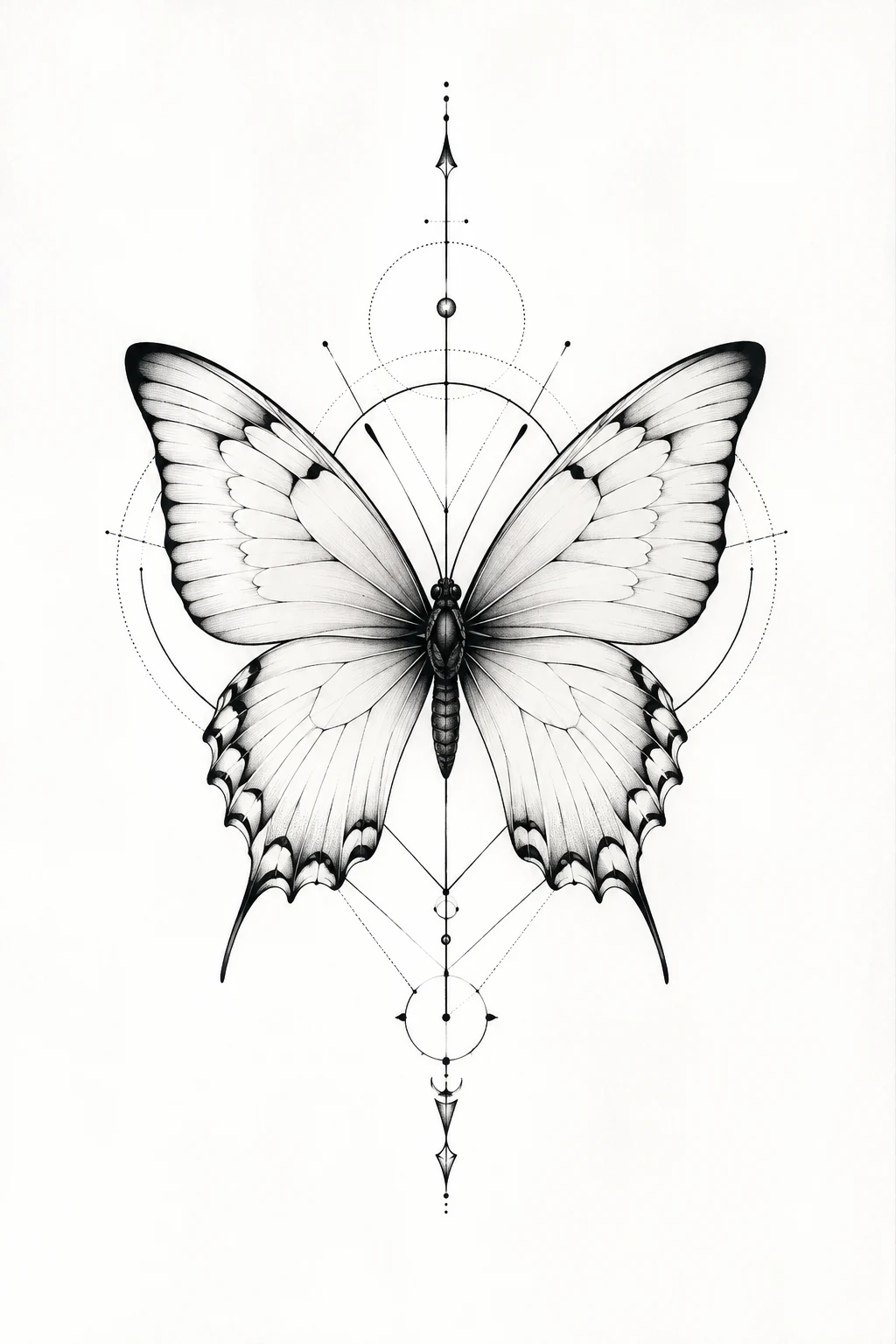 White Butterfly for Men With Geometric Details — white butterfly tattoo style outfit