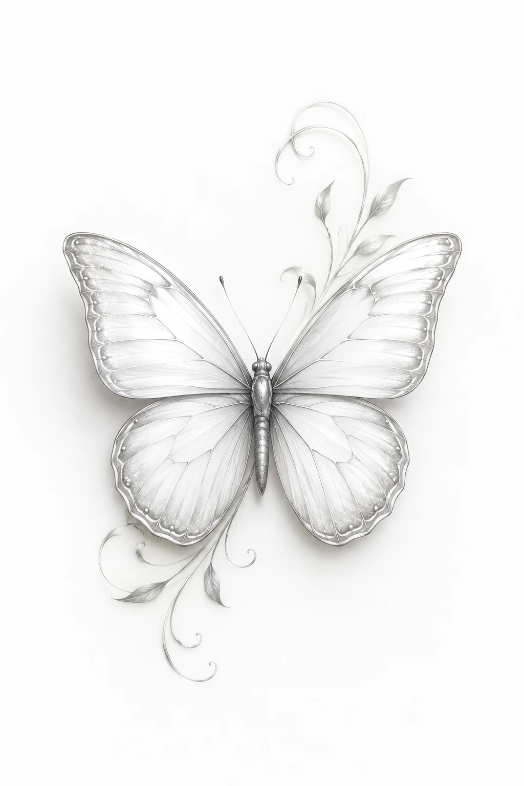 White Butterfly With Silver-Grey Shading — white butterfly tattoo style outfit