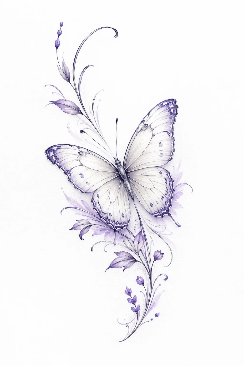 White Butterfly With Lavender Accents — white butterfly tattoo style outfit
