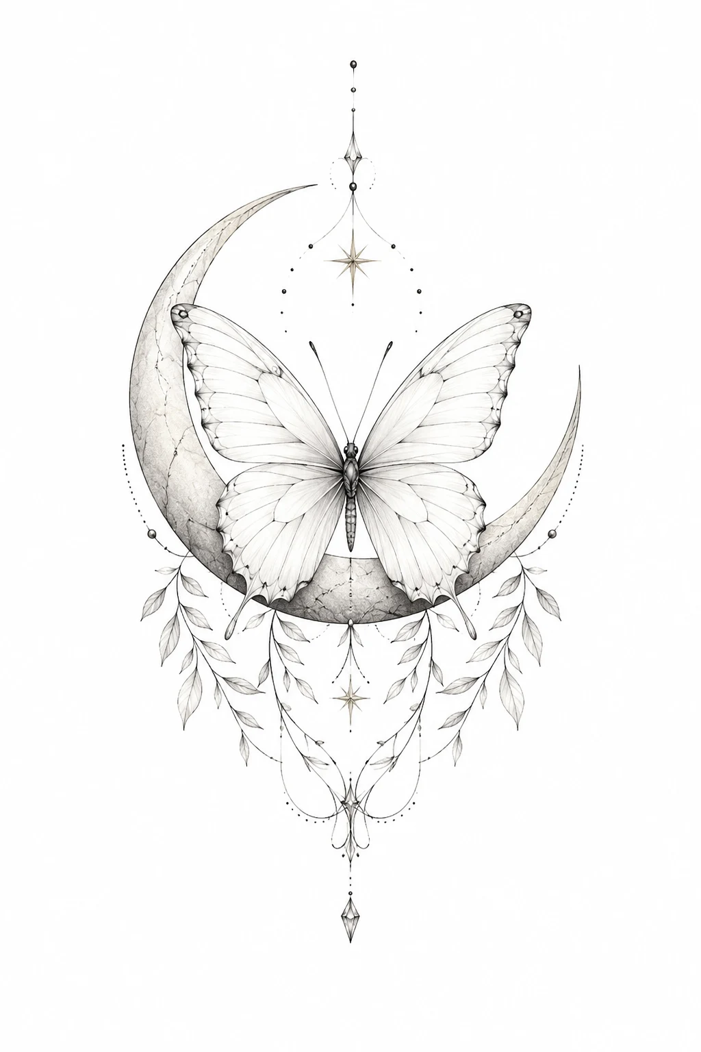 White Butterfly Tattoo With a Crescent Moon — white butterfly tattoo style outfit