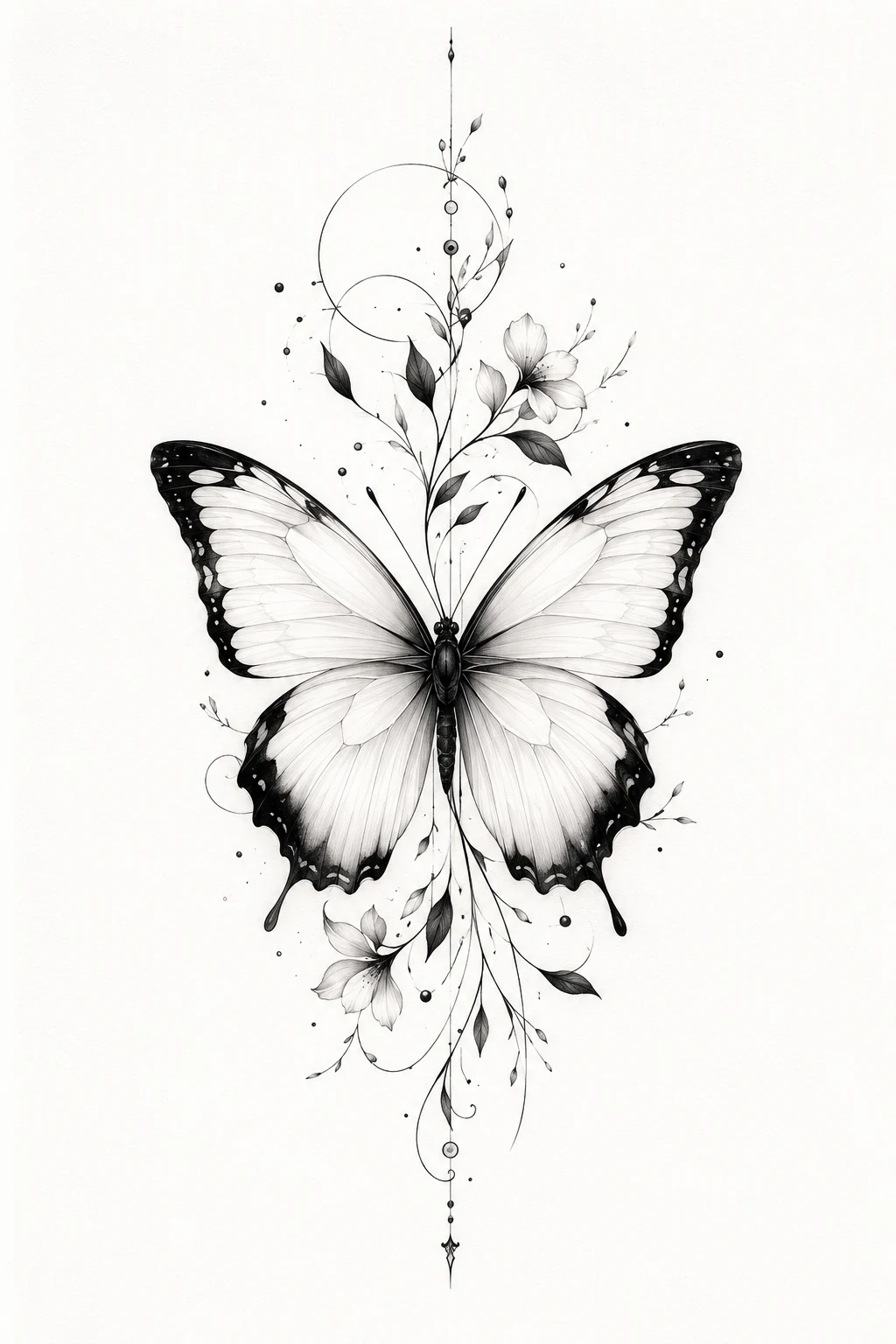 White Butterfly With Black-and-White Contrast — white butterfly tattoo style outfit