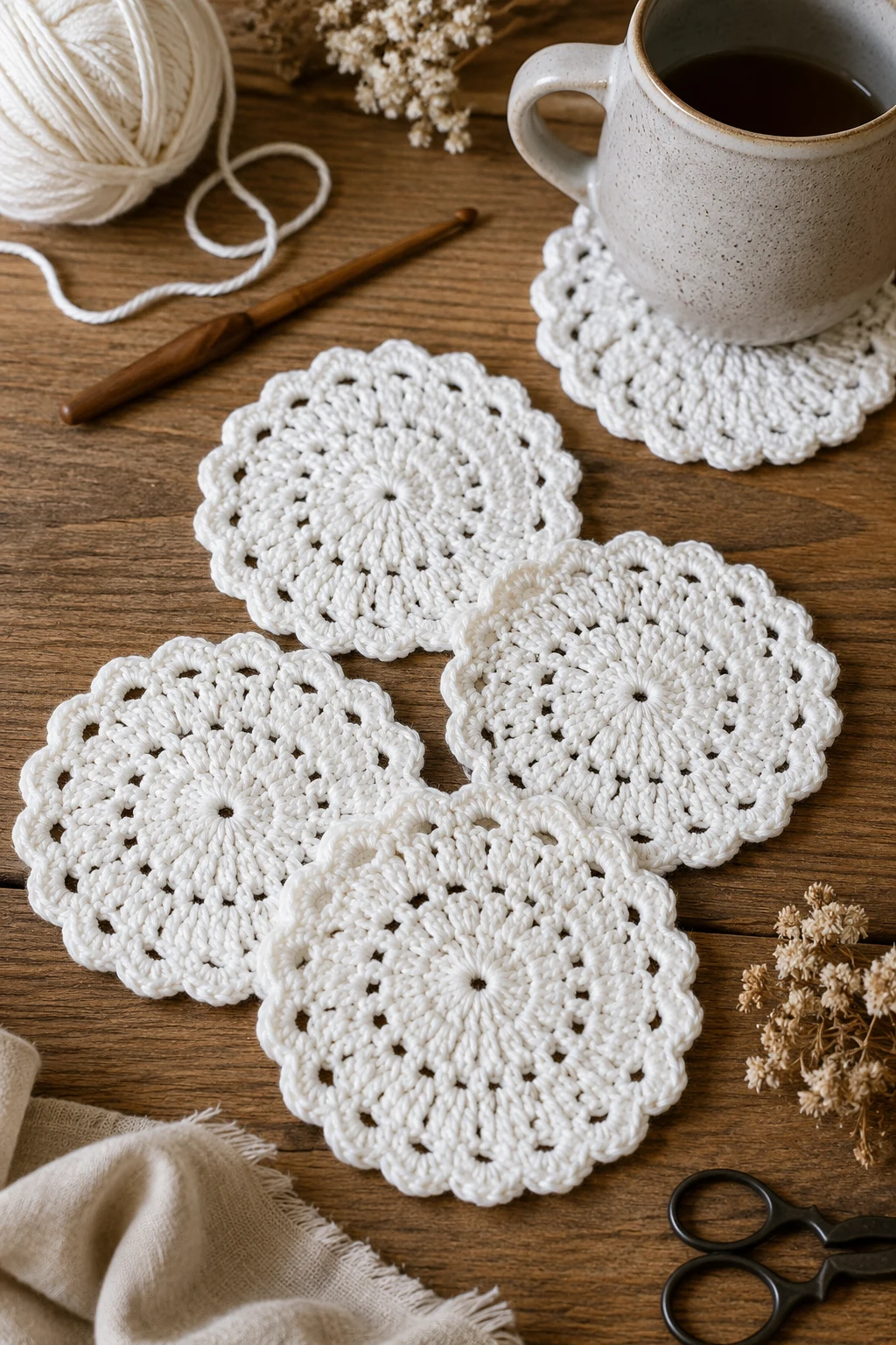 White Crochet Coasters — white crochet ideas style outfit
