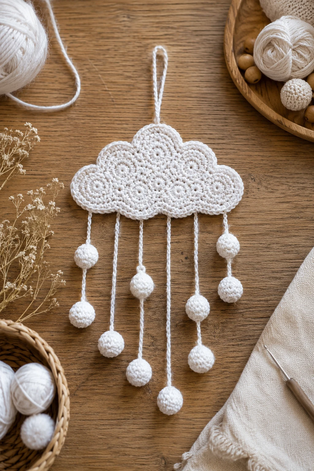 White Crochet Cloud Wall Hanging — white crochet ideas style outfit
