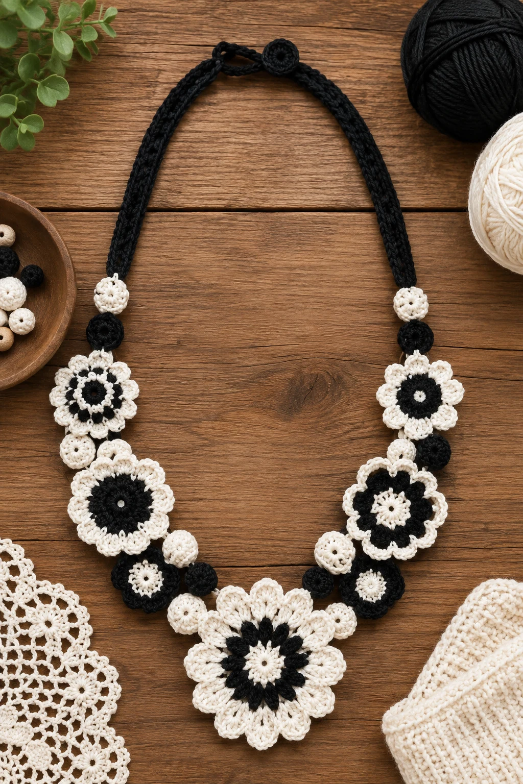 Black and White Crochet Necklace — white crochet ideas style outfit