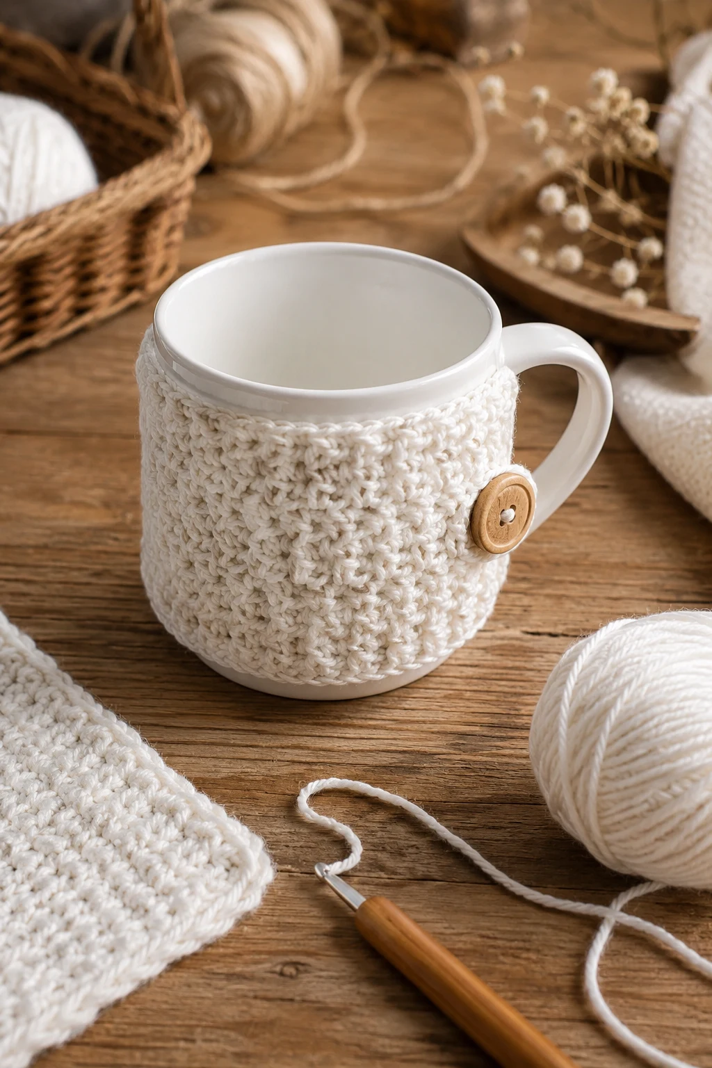 White Crochet Mug Cozy — white crochet ideas style outfit