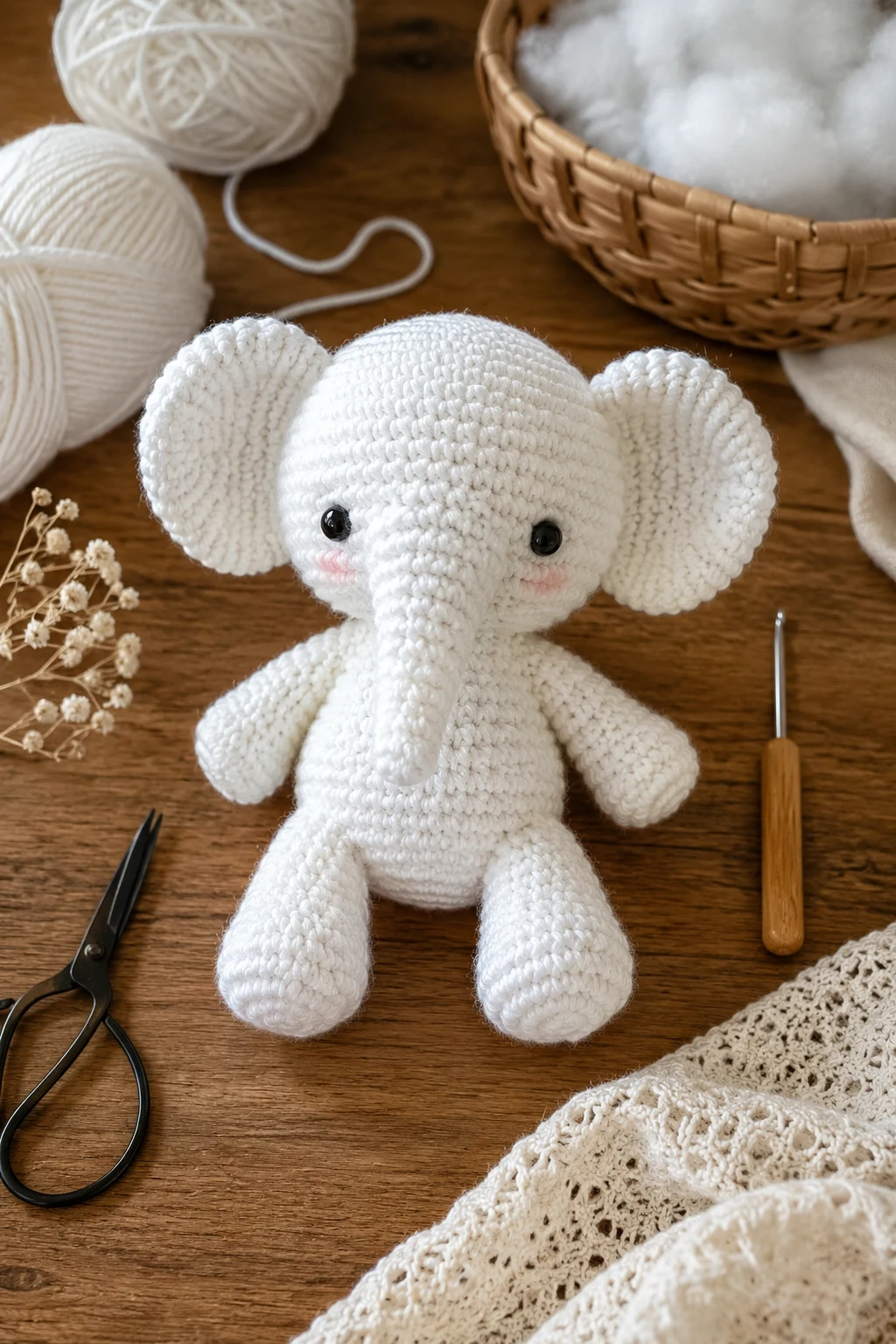 White Crochet Elephant Plushie — white crochet ideas style outfit