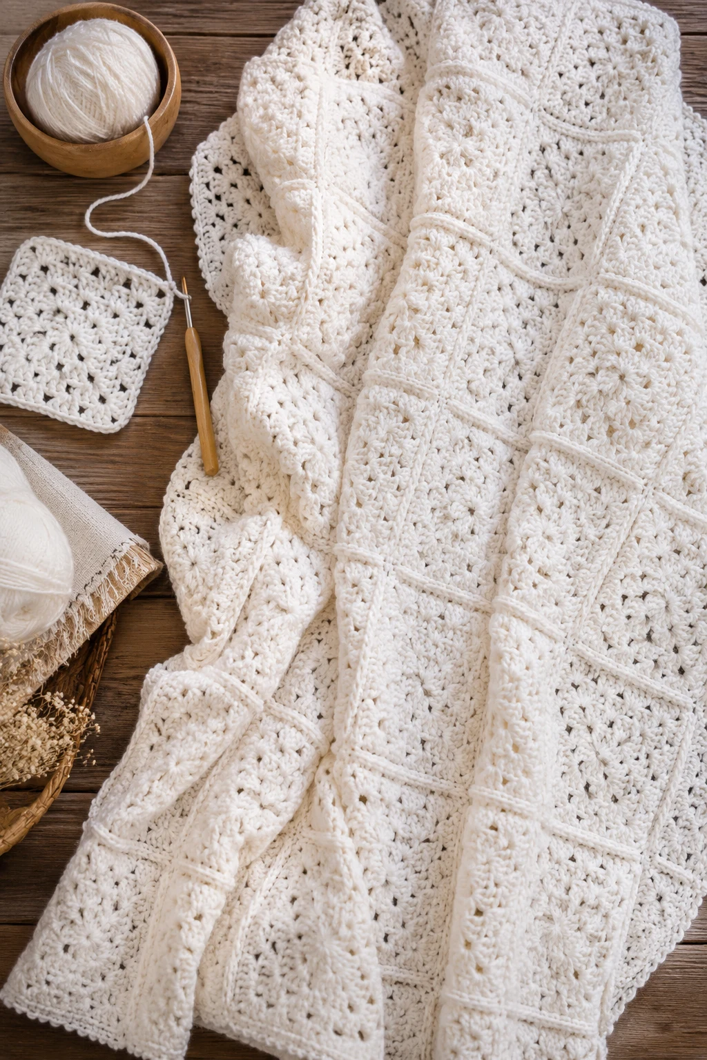 Snowy White Granny Square Blanket — white crochet ideas style outfit