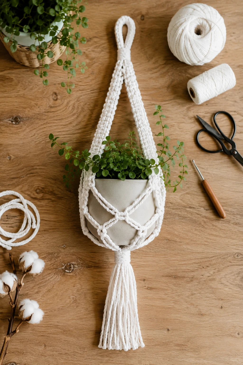 White Crochet Plant Hanger — white crochet ideas style outfit