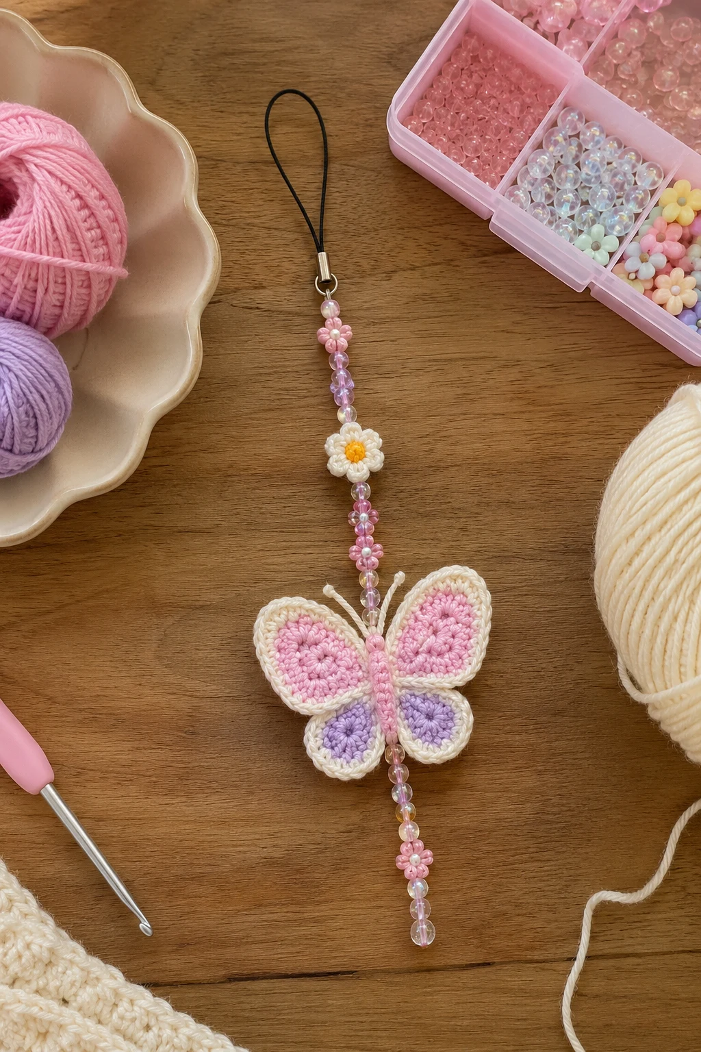 Crochet Butterfly Phone Charm — y2k crochet ideas style outfit