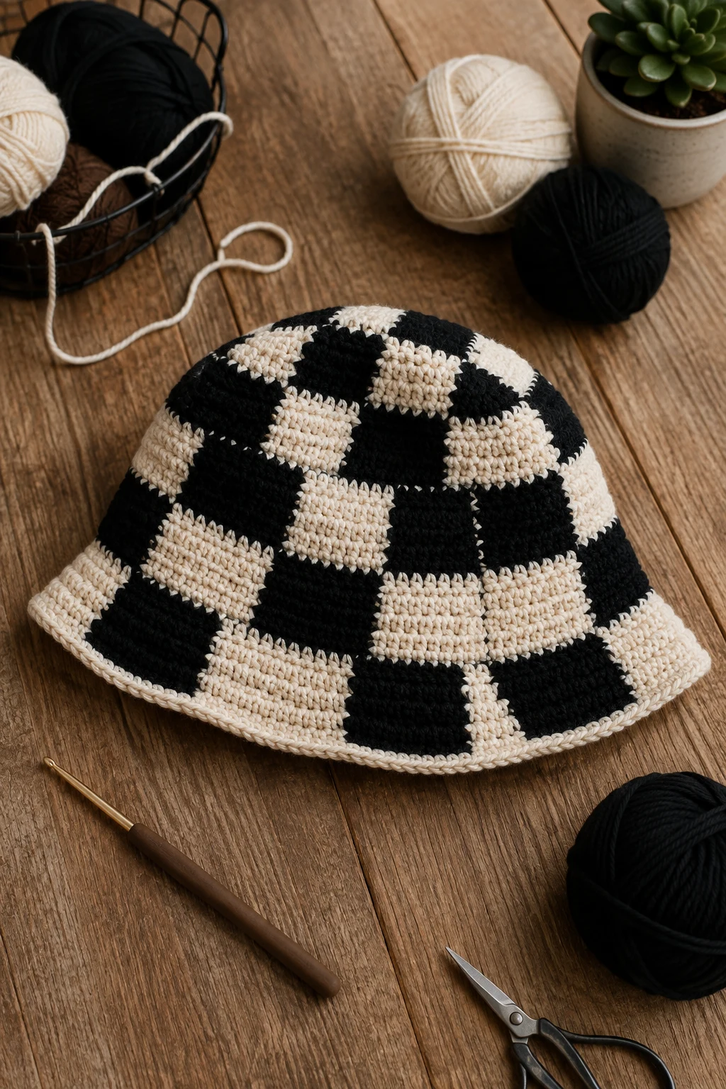 Checkerboard Crochet Bucket Hat — y2k crochet ideas style outfit