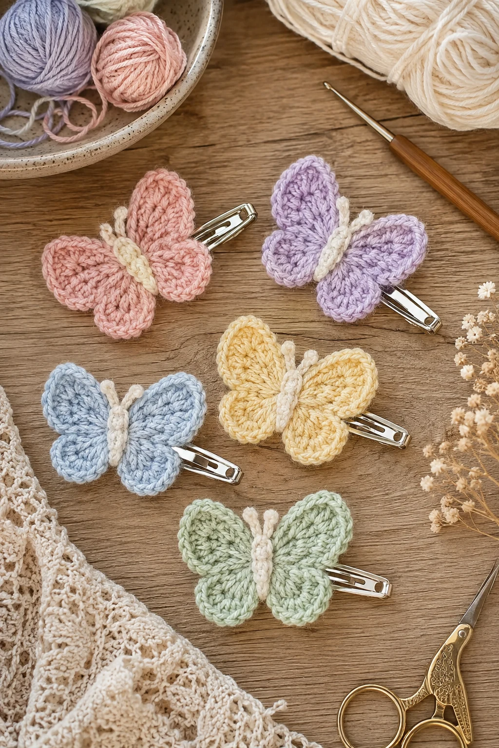 Crochet Butterfly Hair Clips — y2k crochet ideas style outfit