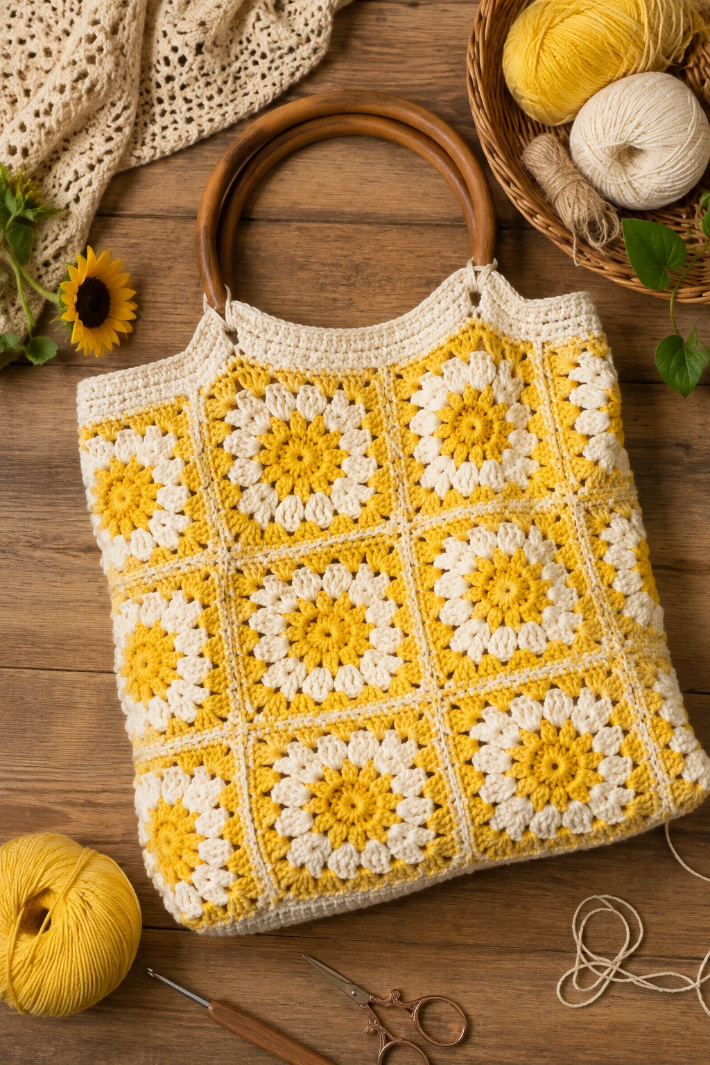 Sunny Granny Square Tote — yellow yarn crochet ideas style outfit
