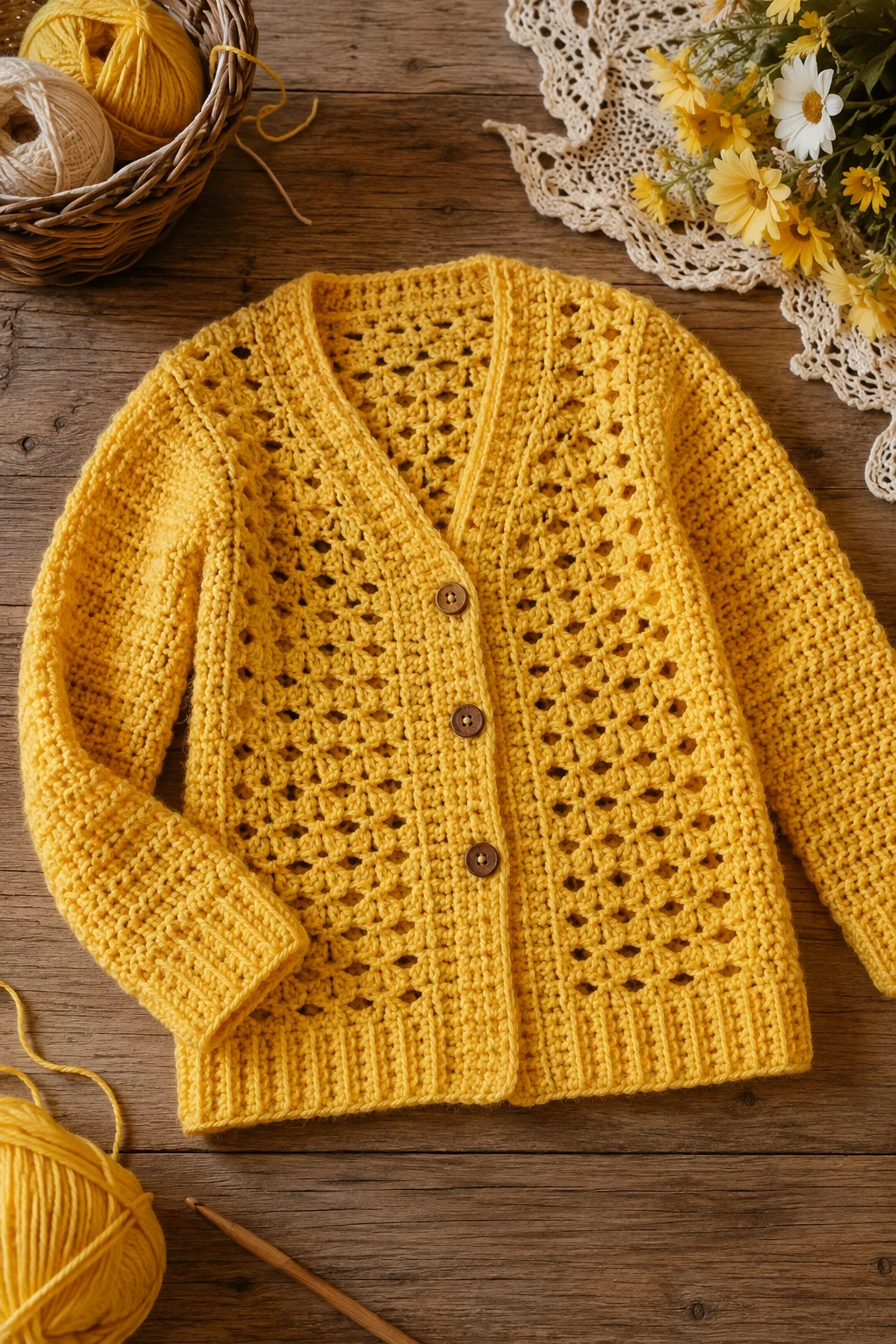 Golden Cardigan — yellow yarn crochet ideas style outfit