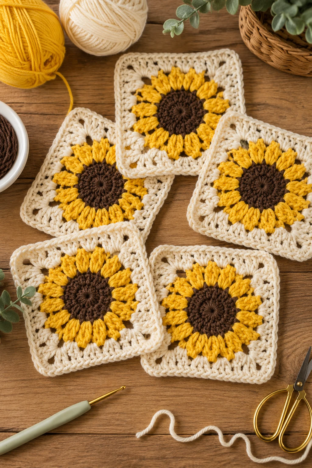 Sunflower Granny Squares — yellow yarn crochet ideas style outfit