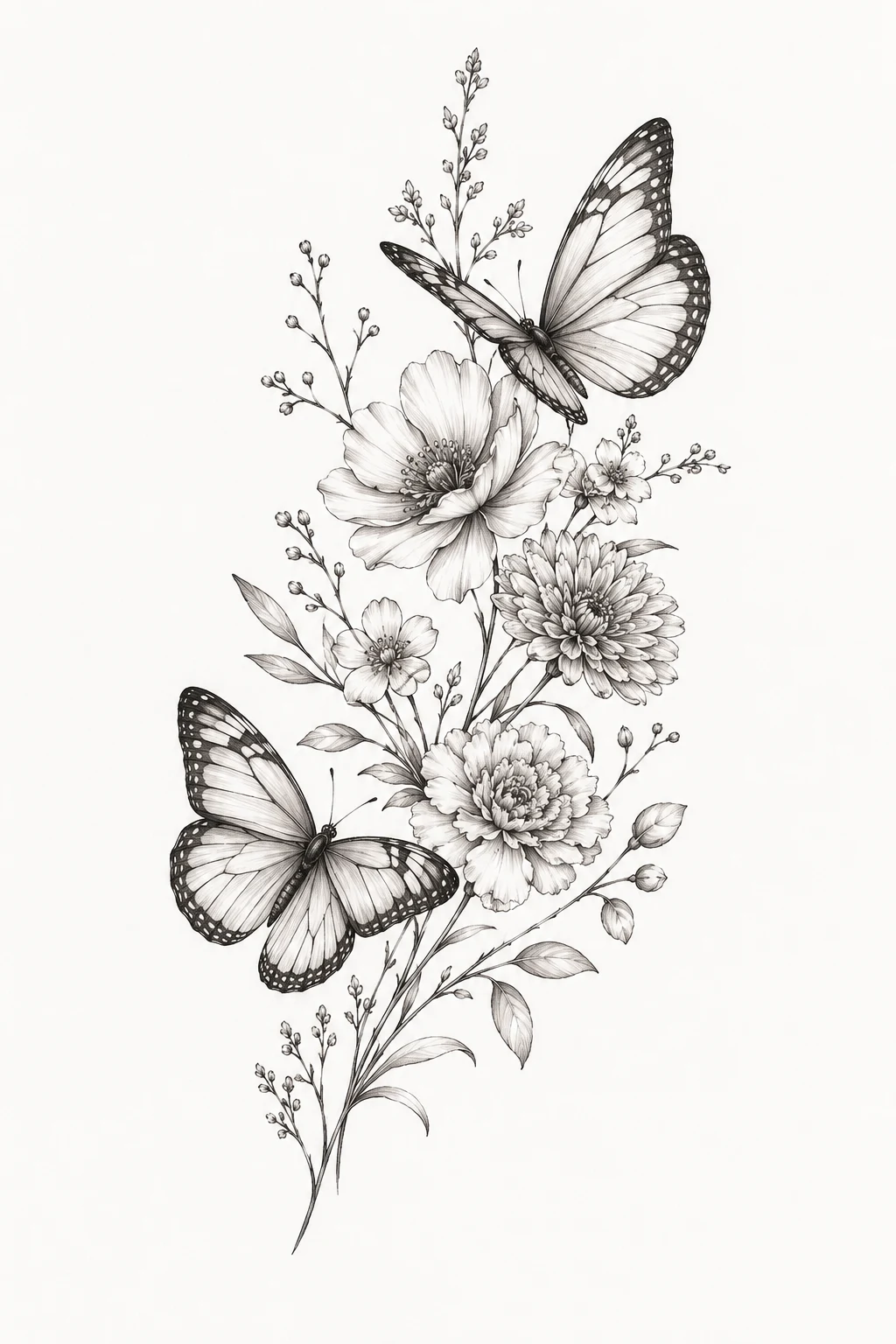 Butterflies With Birth Flowers — 2 butterfly tattoo style outfit