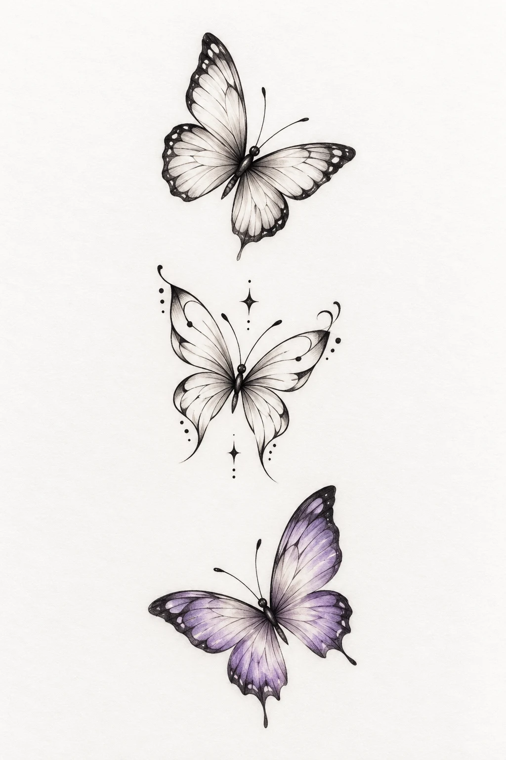 Three Small Butterflies in Different Styles — 3 butterfly tattoo designs style outfit